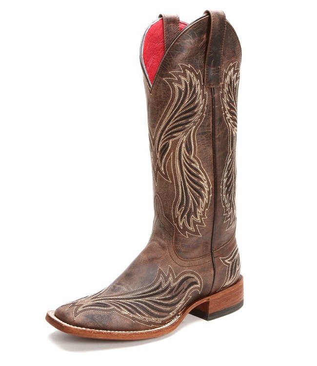 Macie Bean Brown Embroidered Square Toe Cowgirl Boots