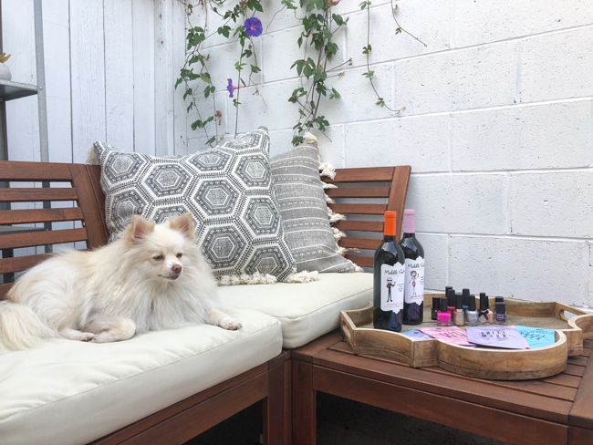 Mango the Pom and Middle Sister wines pampering party