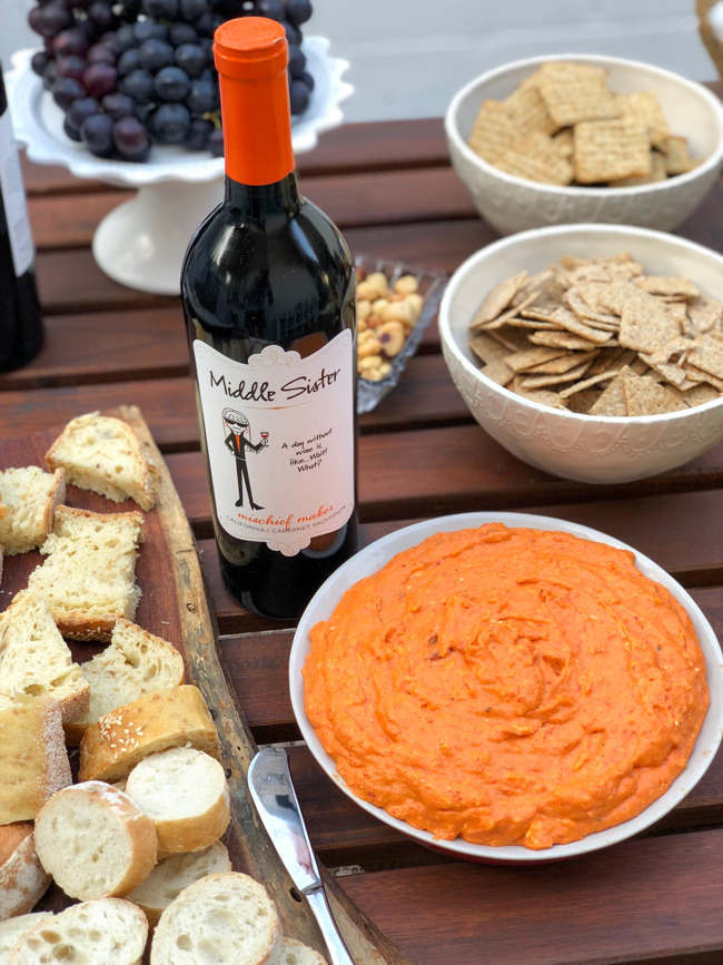 Middle Sister wine and a tasty pimento dip