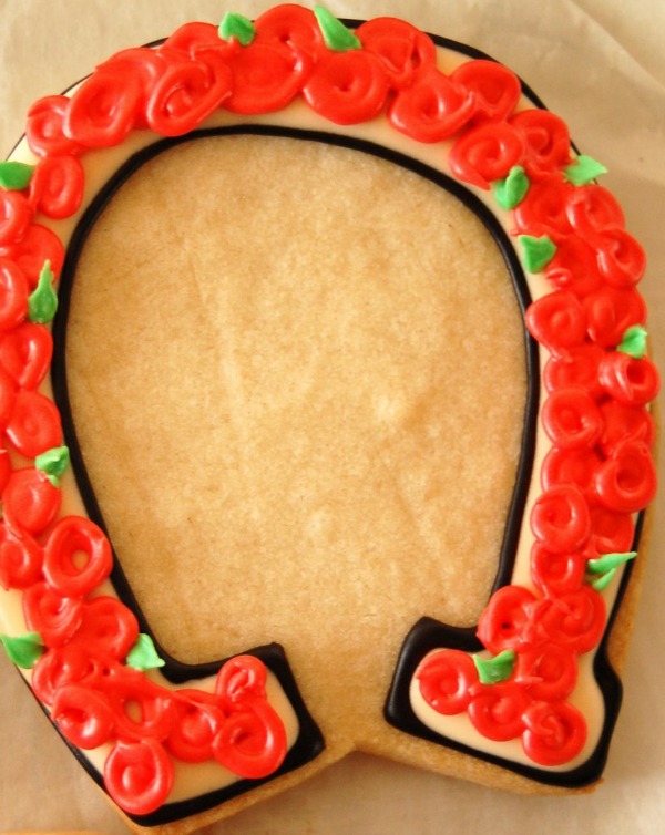 Giant Red Rose Horseshoe Cookie for the Kentucky Derby