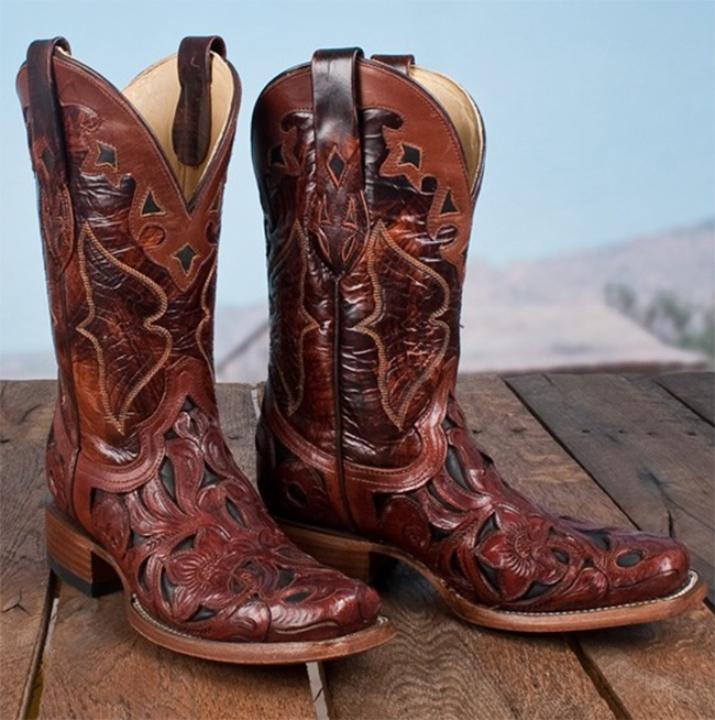Corral brown carved leather cowboy boots