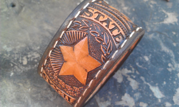 Leather Tooled cuff by Cowgirls Are Forever 