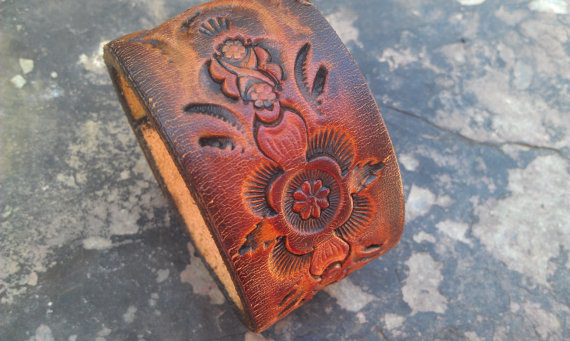 Leather tooled cuff by Cowgirls Are Forever