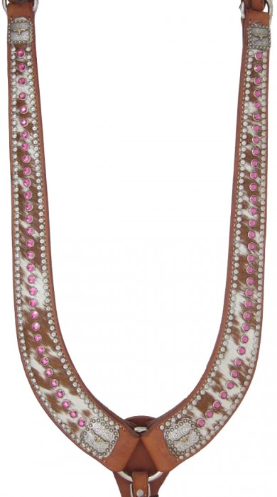 cowhide breast collar with pink crystals