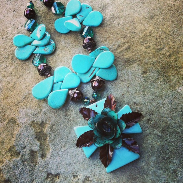 Turquoise cross & rose necklace by Jesse's Jewelz