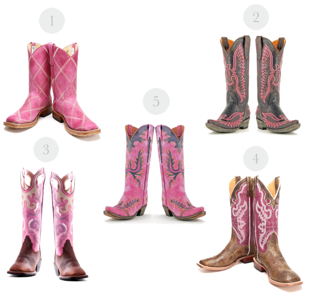 5 Pairs of Pink Cowboy Boots