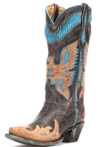 Corral Black & Turquoise Eagle Boots