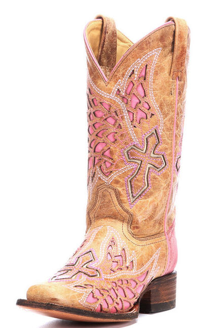 Pink & Tan Corral Cowboy Boots