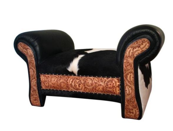 Cowhide Black Leather Bench