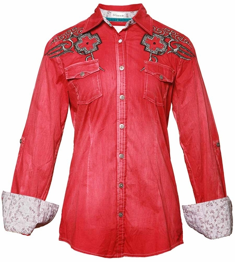 Roar Long Sleeve Red Western Shirt