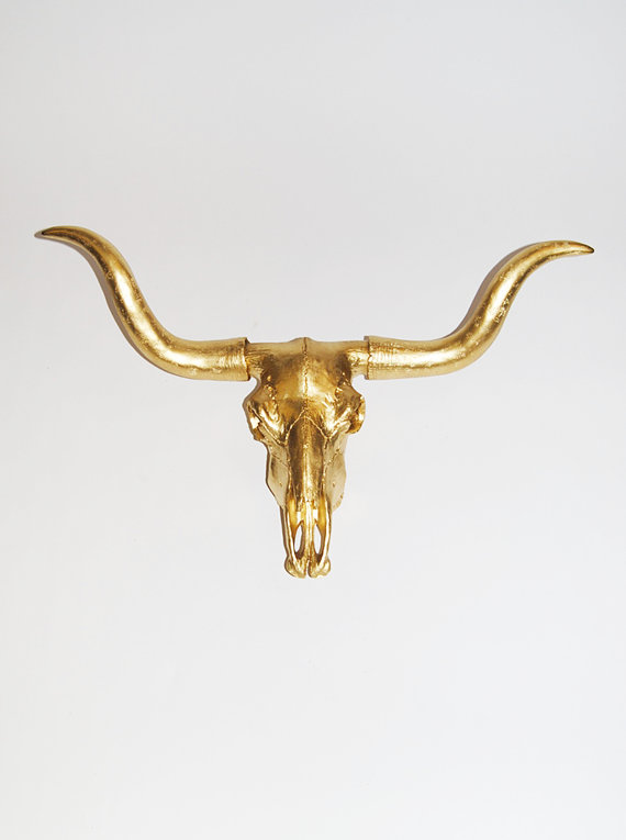 Gold Longhorn Resin Cow