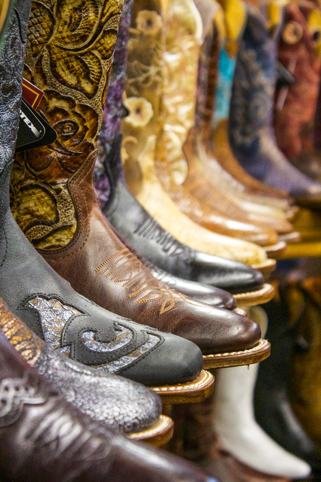 Colorful Boulet Cowboy Boots on a shelf