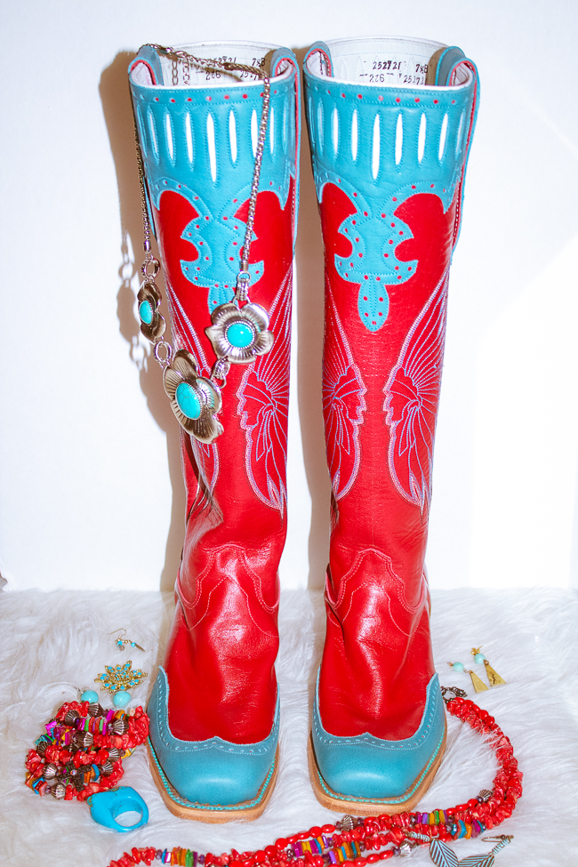 Red & turquoise custom Olathe boots