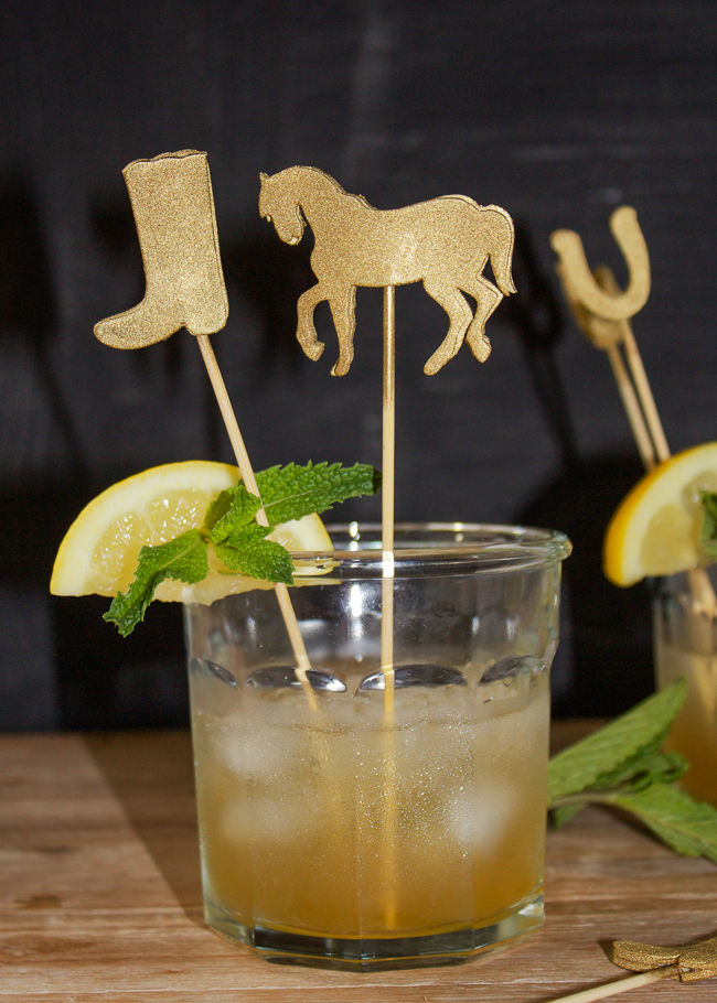 DIY Gold Kentucky Derby Cocktail Stirrers in a Mint Julep