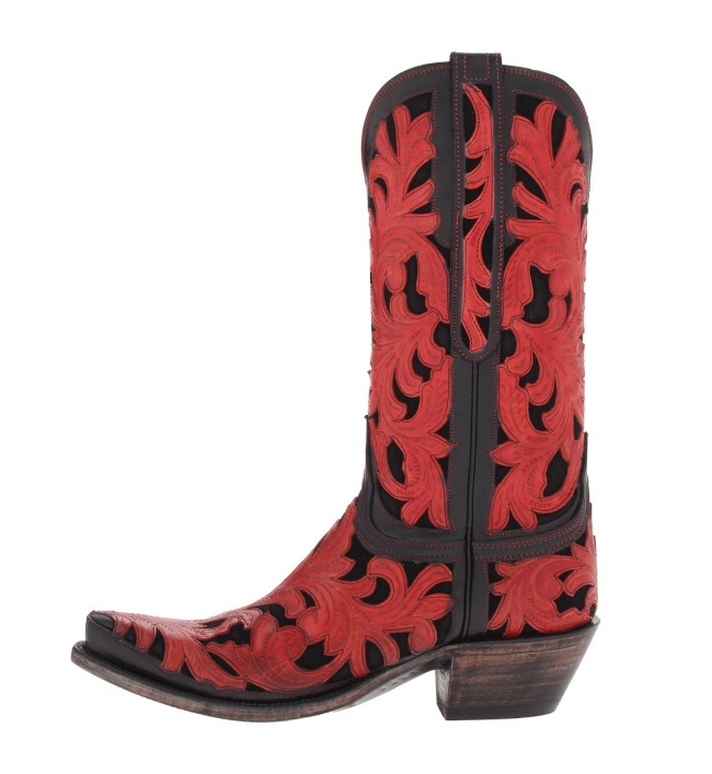 Red and Black Tooled Lucchese Cowboy Boot