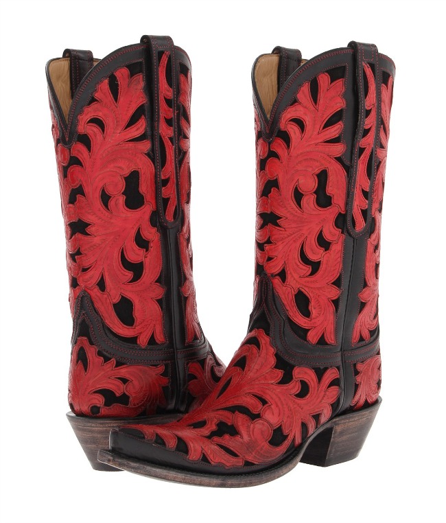Red and Black Tooled Lucchese Cowboy Boots