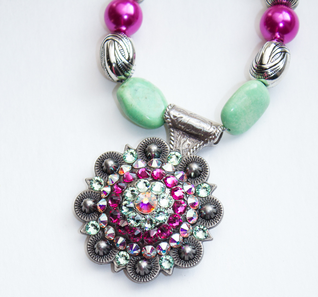 Pink and Green Concho Necklace by Rodeo Envy