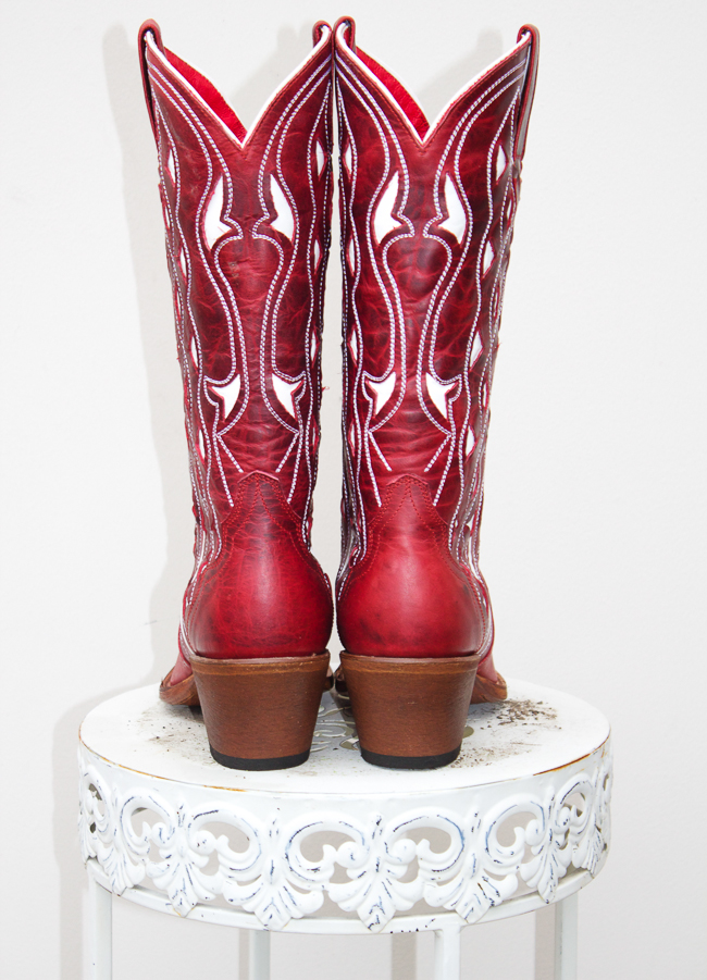 Red and White Macie Bean Cowboy Boots, back view