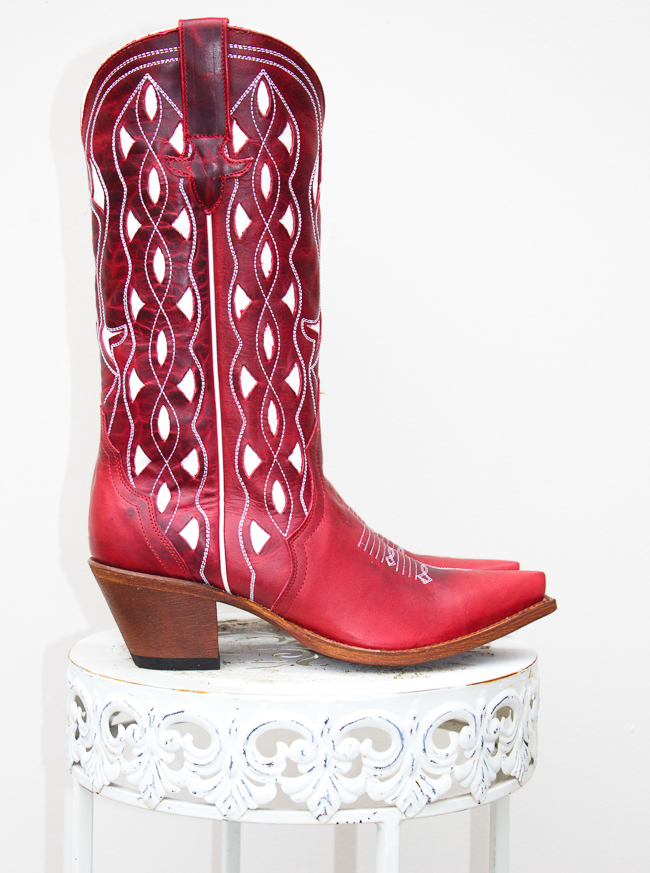 Red and White Macie Bean Cowboy Boots, side view