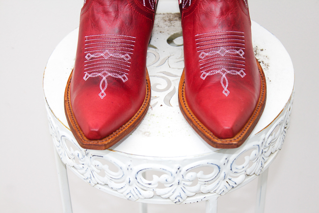 Red and White Macie Bean Cowboy Boots with snip toes