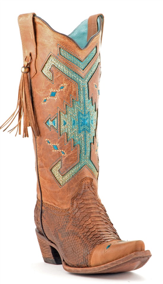 Corral Python Brown and Turquoise Cowboy Boots
