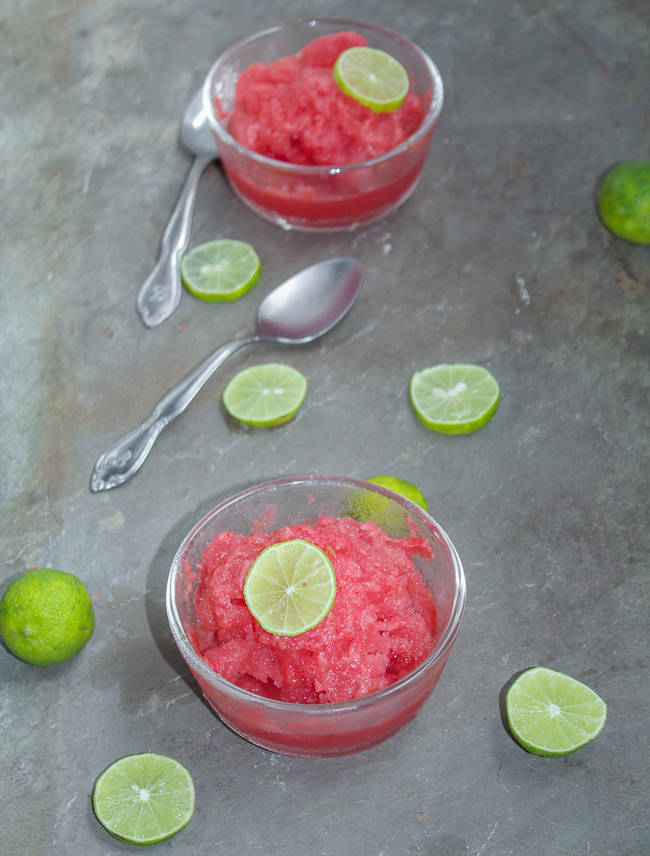 Watermelon Lime Granita, a refreshing and sugar free dessert for summer. It's big on flavor and low on calories