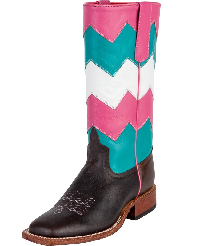 Anderson Bean Pink, Turquoise and White Chevron Cowboy Boots