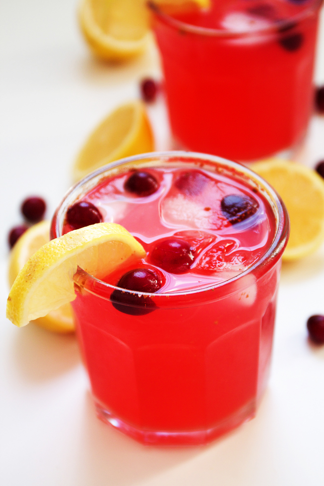 Holiday Cranberry Lemonade, made with Cranberry Simple Syrup, tangy lemons and cinnamon