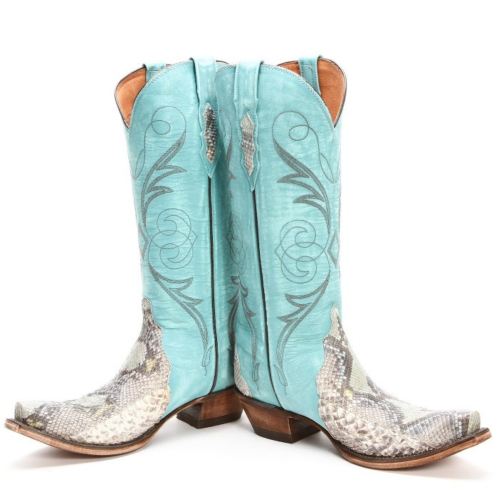 Lucchese Python Triad Snip Toe Blue Cowgirl Boots