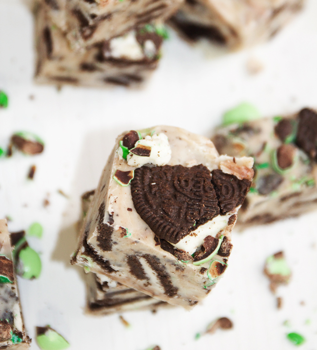 Oreo Mint Fudge loaded with mint candy and Oreos
