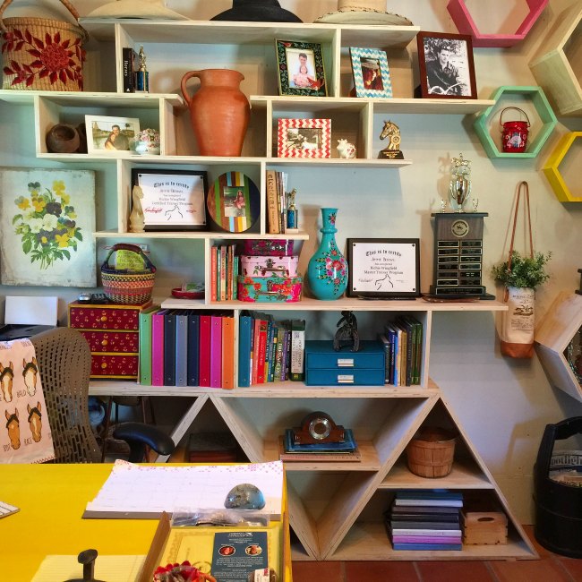Eclectic and Colorful Barn Office at Blue Stallion Farm