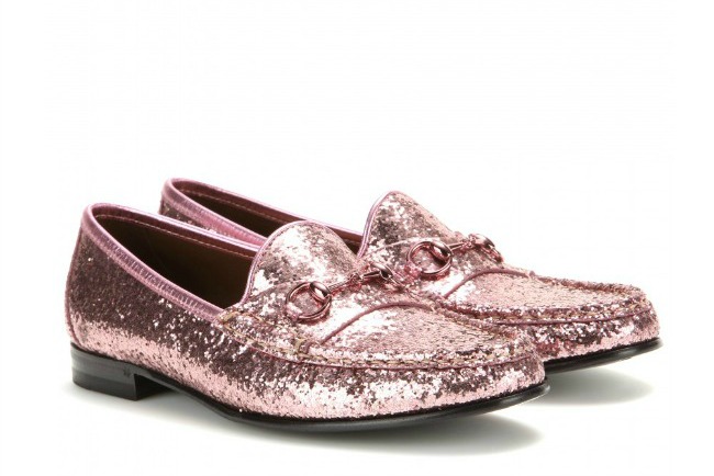Gucci Pink Glittery Horse Bit Loafers