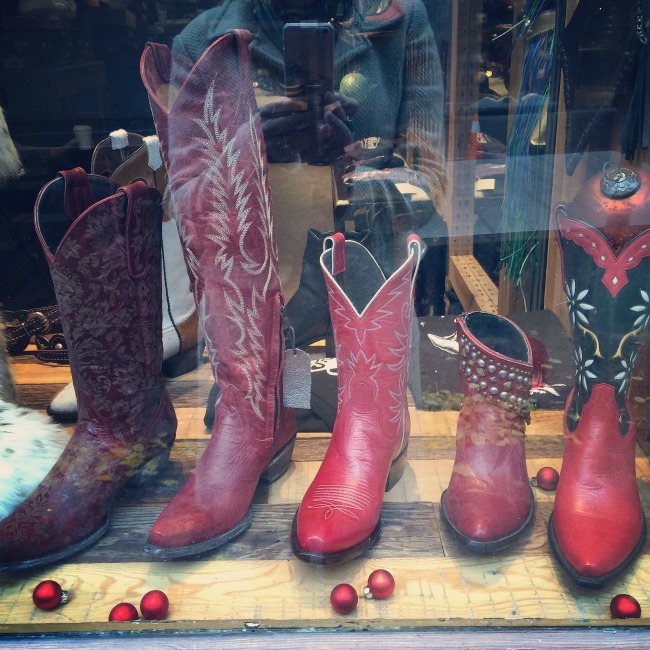 Red Cowboy Boot Display for Christmas
