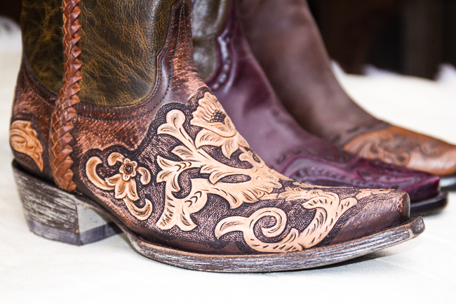 Brown Carved Leather Cowboy Boots