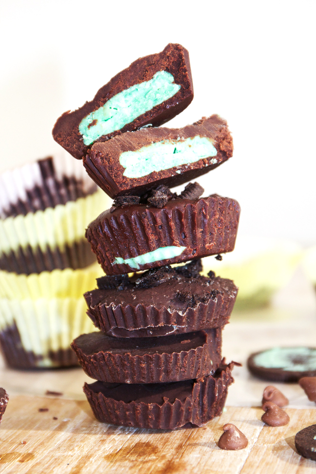 Chocolate Mint Oreo Cups topped with cookie crumbs