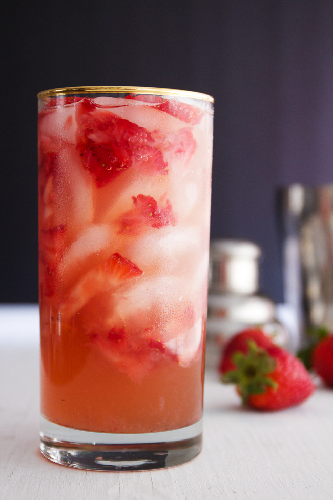 Crimson Cocktail, muddled strawberries, honey simple syrup and salted caramel vodka
