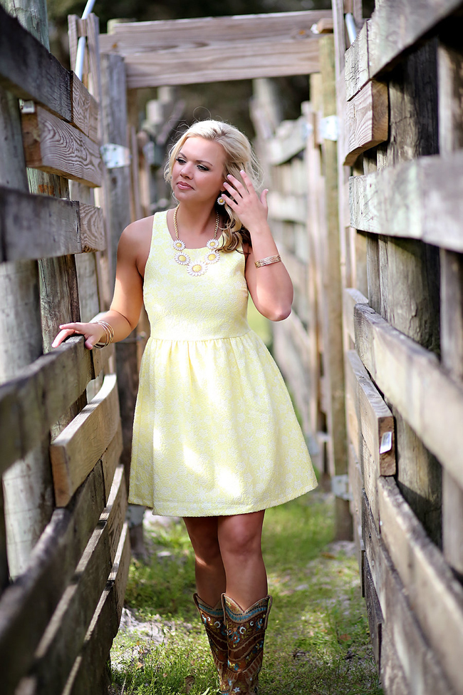 Yellow Sundress and Boots in a Cattle Shoot