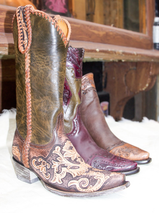 Dark brown and burgundy cowboy boots