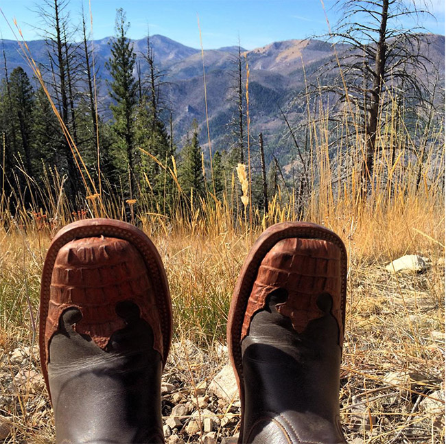 Anderson Bean cowboy boots in the mountains