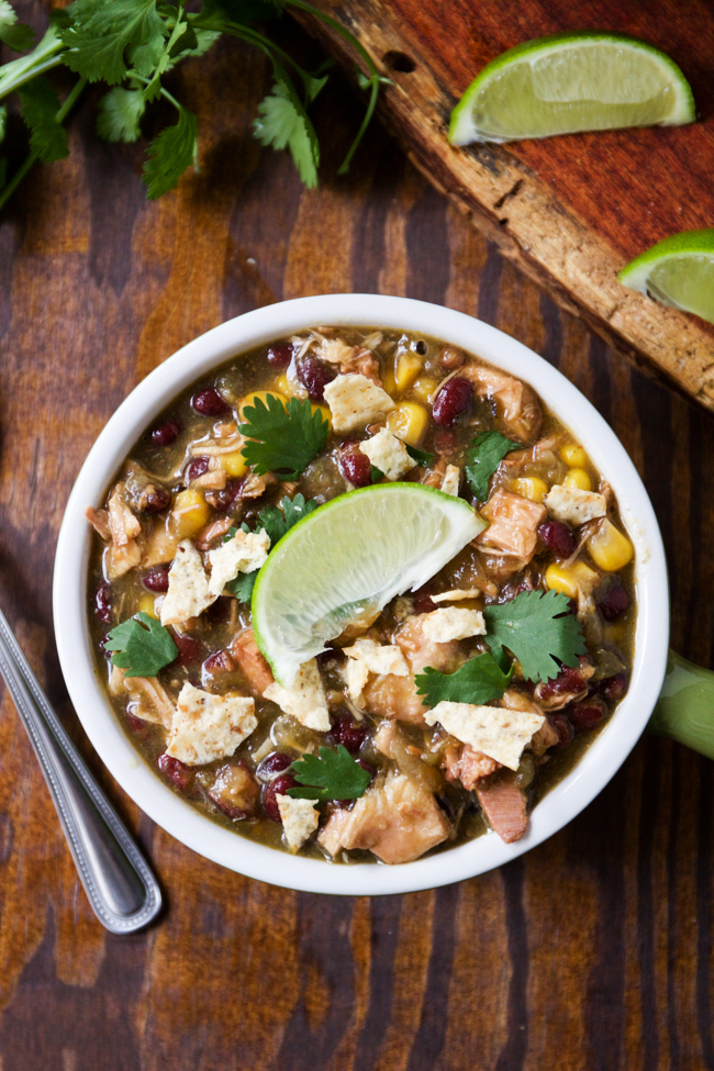 Verde Chicken Chili with cilantro and lime