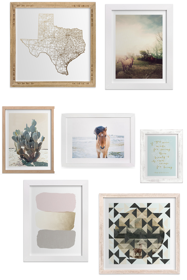 How to create the perfect art gallery wall. Mix and match frames and stick with a the same color scheme