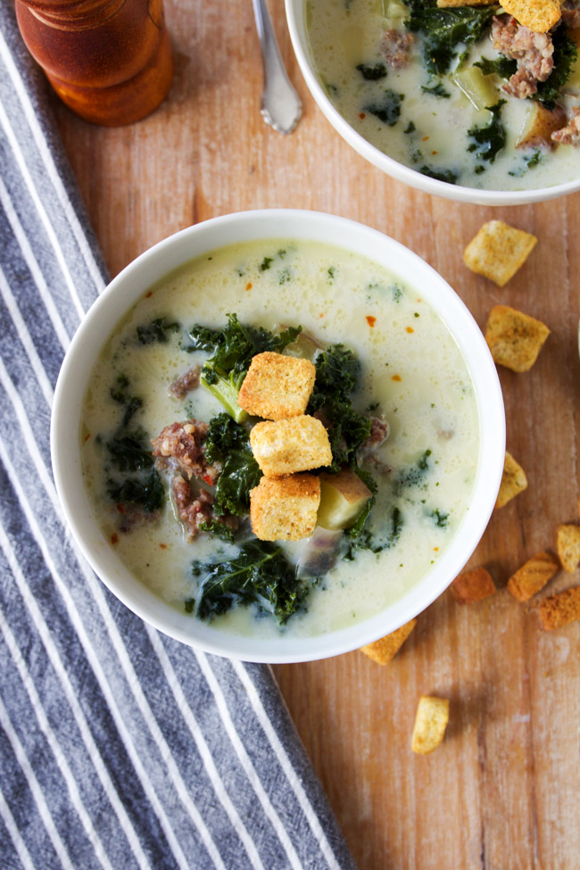 Delicious spicy sausage and kale soup is a great winter meal