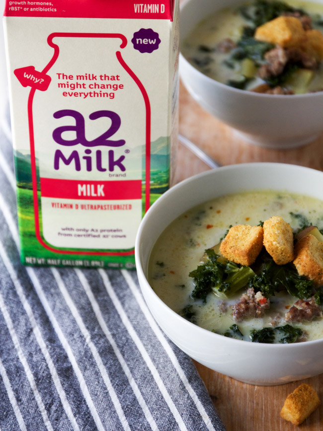 Spicy Sausage and Kale Soup made with a2 milk