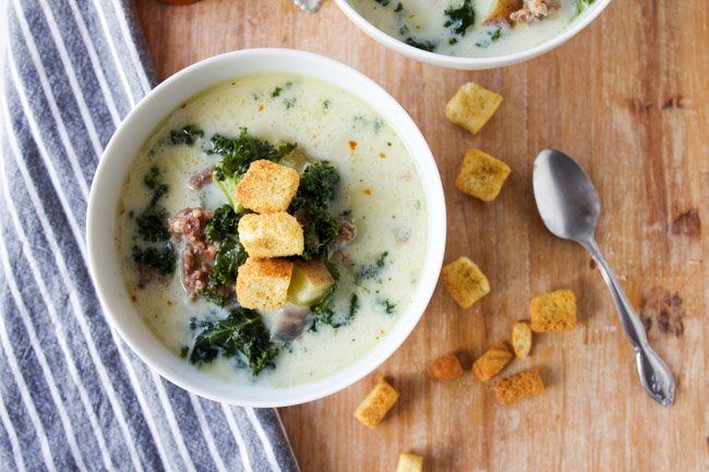 Spicy sausage and kale soup is a great winter meal