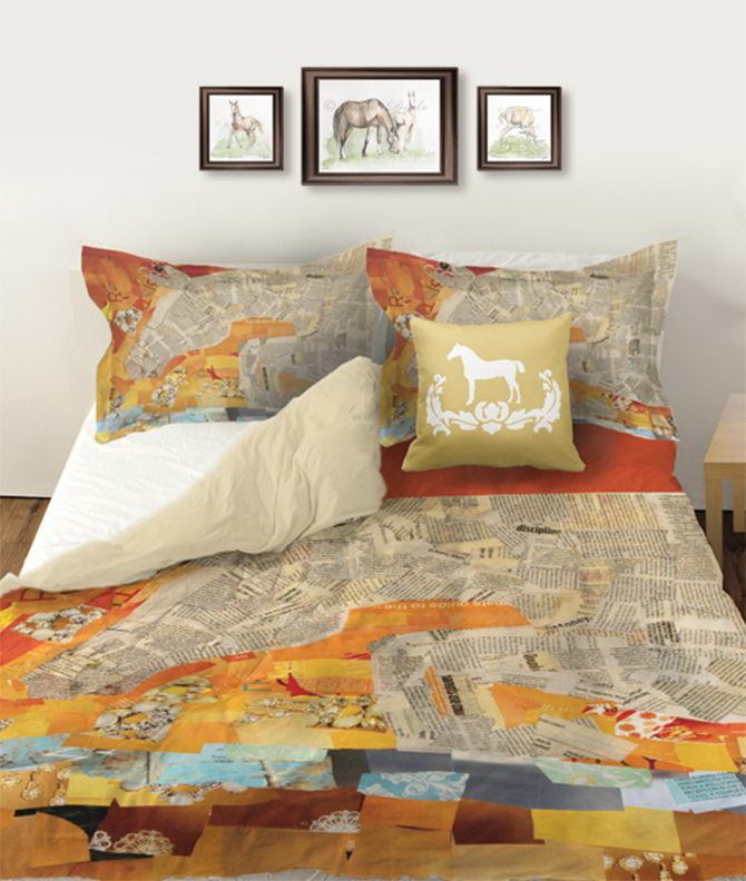 Horse collage duvet and shams