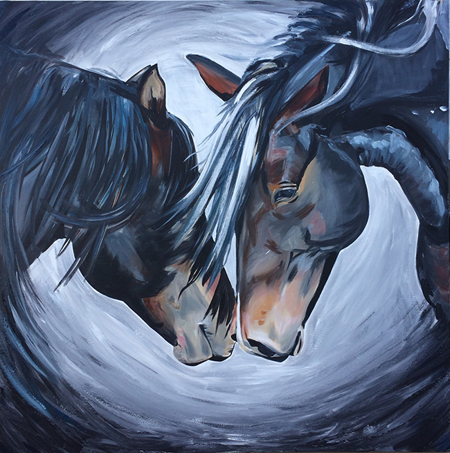 Lean In, a horse painting by Alana Clumeck
