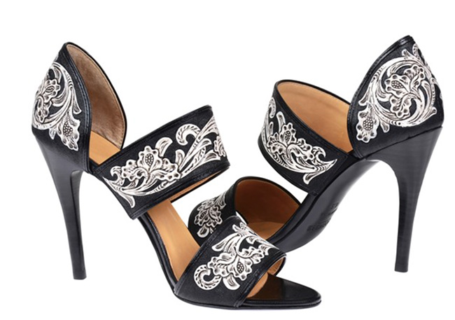 Lucchese Rose black and white leather sandals
