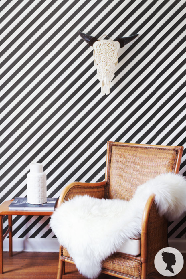 Black and white striped peel and stick wallpaper. for the home