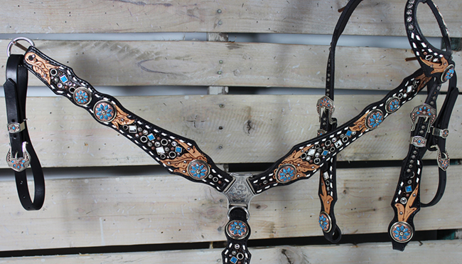 Black tack set with turquoise stones