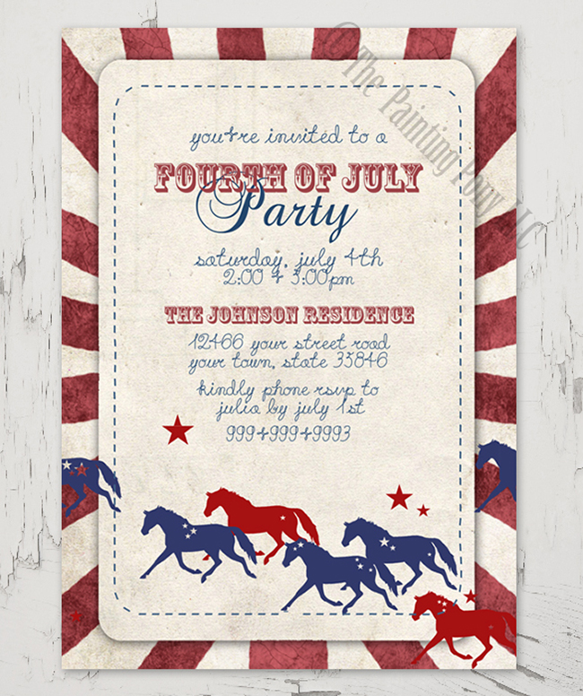 Fourth of July equestrian themed party invitations